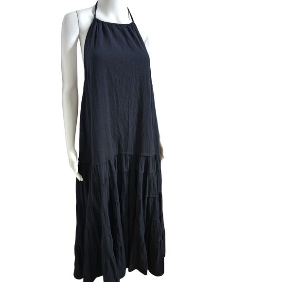 Free People maxi dress tiered halter ruffled boho sleeveless XL black NWOT - Picture 4 of 11